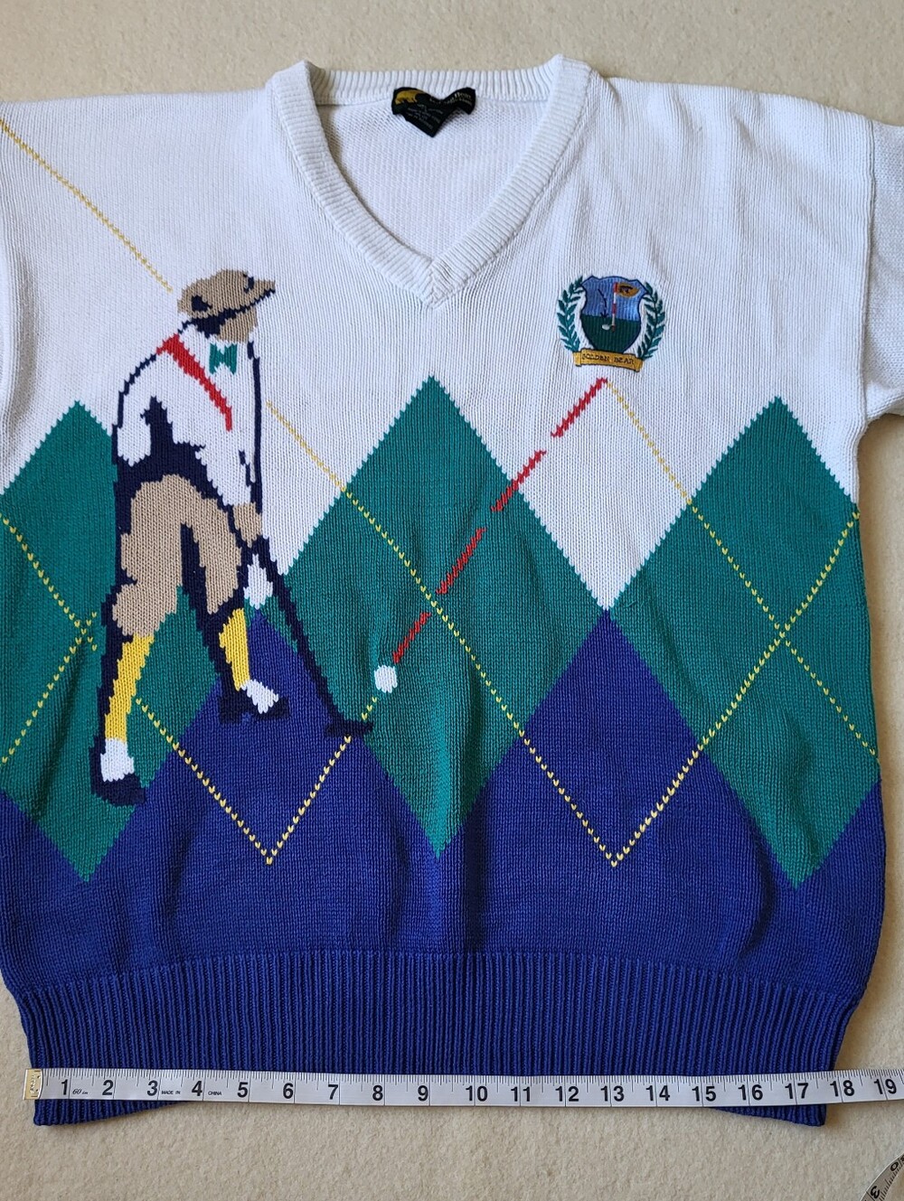 Vintage Golden Bear By Jack Nicklaus Golf Sweater Men's Size Large Cotton Knit - Picture 6 of 14